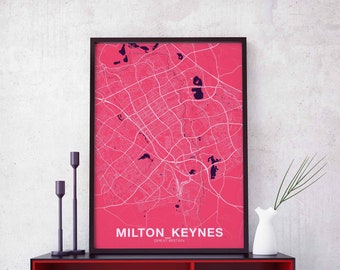 MILTON KEYNES Great Britain UK map poster color Hometown City Print Modern Home Decor Office Decoration Wall Art Dorm Bedroom Gift