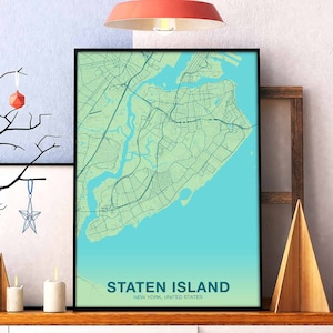STATEN ISLAND New York USA Karte Poster Farbe Hometown City Print Moderne Wohnkultur Büro Dekoration Wand Kunst Wohnheim Schlafzimmer Geschenk