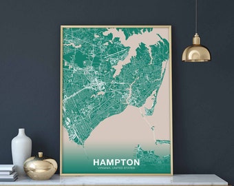 HAMPTON Virginia VA USA poster color Hometown City Print Modern Home Decor Office Decoration Wall Art Dorm Bedroom Gift