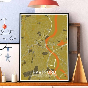 HARTFORD Connecticut usa carte poster noir blanc décoration murale design scandinave moderne minimal nordique pendaison de crémaillère voyage chambre