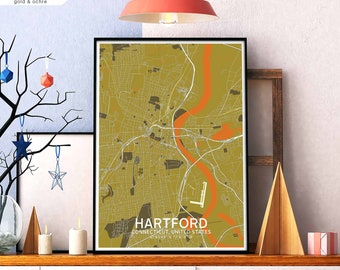 HARTFORD Connecticut usa map poster black white wall decor design modern scandinavian minimal nordic housewarming travel bedroom