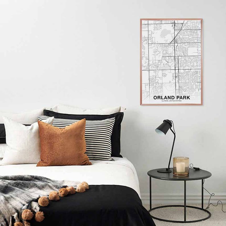 ORLAND PARK Illinois IL usa map poster black white Hometown City Print Modern Home Decor Office Decoration Wall Art Dorm Bedroom Gift