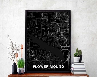 FLOWER MOUND Texas TX usa map poster black white Hometown City Print Modern Home Decor Office Decoration Wall Art Dorm Bedroom Gift