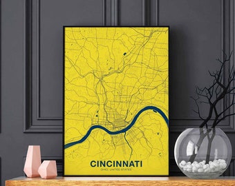 CINCINNATI Ohio OH US map poster color Hometown City Print Modern Home Decor Office Decoration Wall Art Dorm Bedroom Gift