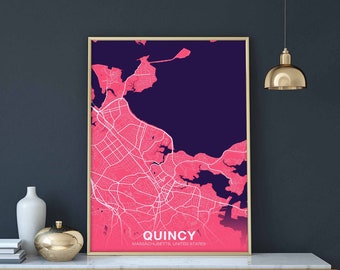 QUINCY Massachusetts MA USA poster color Hometown City Print Modern Home Decor Office Decoration Wall Art Dorm Bedroom Gift