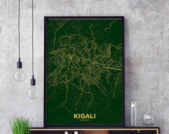 KIGALI Rwanda map poster color Hometown City Print Modern Home Decor Office Decoration Wall Art Dorm Bedroom Gift