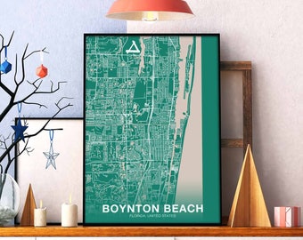BOYNTON BEACH Florida fl US map poster color Hometown City Print Modern Home Decor Office Decoration Wall Art Dorm Bedroom Gift