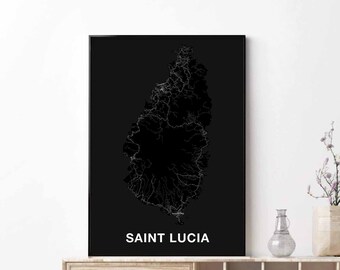 SAINT LUCIA map poster black white Hometown City Print Modern Home Decor Office Decoration Wall Art Dorm Bedroom Gift