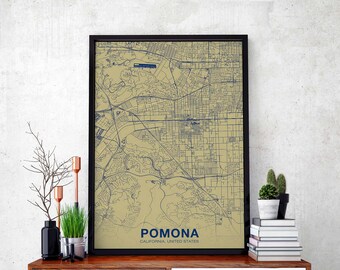 POMONA California CA US map poster color Hometown City Print Modern Home Decor Office Decoration Wall Art Dorm Bedroom Gift