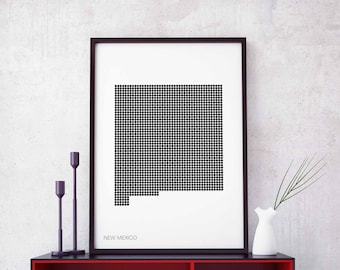 NEW MEXICO US state minimal dots retro map poster black white wall decor design modern swiss scandinavian nordic housewarming travel
