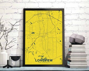 LONGVIEW Texas TX usa poster color Hometown City Print Modern Home Decor Office Decoration Wall Art Dorm Bedroom Gift