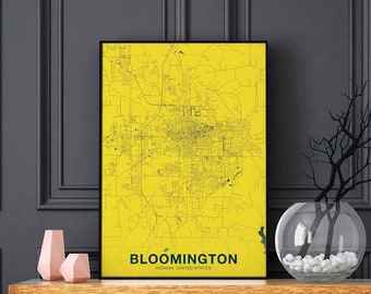 BLOOMINGTON Indiana IN USA poster color Hometown City Print Modern Home Decor Office Decoration Wall Art Dorm Bedroom Gift
