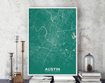 AUSTIN Texas TX us map poster color Hometown City Print Modern Home Decor Office Decoration Wall Art Dorm Bedroom Gift