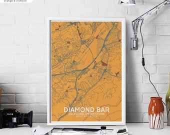 DIAMOND BAR California USA map poster black white Hometown City Print Modern Home Decor Office Decoration Wall Art Dorm Bedroom Gift