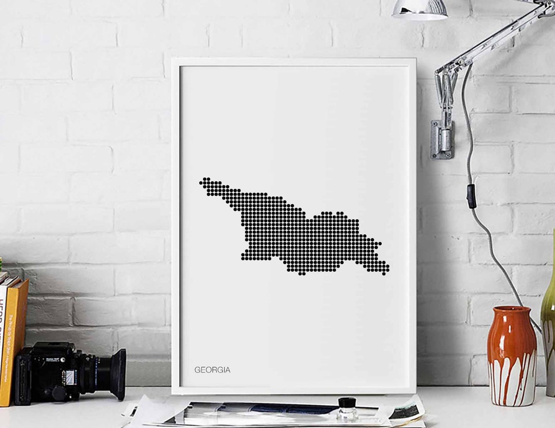 GEORGIA Minimal Dots Retro Map Poster Black White Wall Decor Design ...