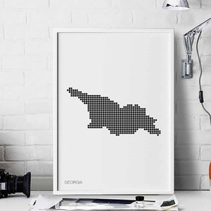 Póster retro con diseño de mapa de puntos minimalistas de GEORGIA, decoración de pared en blanco y negro, diseño moderno suizo, escandinavo, nórdico, inauguración de la casa, viajes