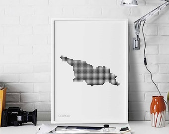 GEORGIA minimal dots retro map poster black white wall decor design modern swiss scandinavian nordic housewarming travel
