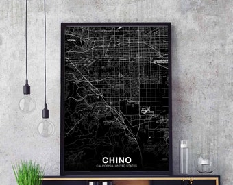 CHINO California CA USA map poster black white Hometown City Print Modern Home Decor Office Decoration Wall Art Dorm Bedroom Gift