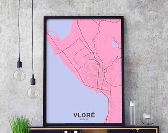 VLORE Albania poster color Hometown City Print Modern Home Decor Office Decoration Wall Art Dorm Bedroom Gift