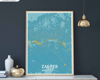 ZAGREB Croatia map poster black white Hometown City Print Modern Home Decor Office Decoration Wall Art Dorm Bedroom Gift