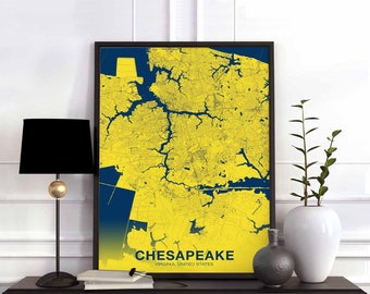 CHESAPEAKE Virginia VA USA poster color Hometown City Print Modern Home Decor Office Decoration Wall Art Dorm Bedroom Gift