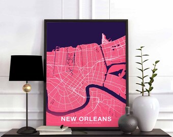 NEW ORLEANS Louisiana LA usa poster color Hometown City Print Modern Home Decor Office Decoration Wall Art Dorm Bedroom Gift
