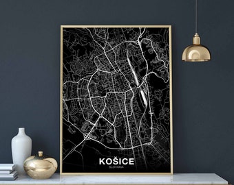 KOSICE Slovakia map poster black white Hometown City Print Modern Home Decor Office Decoration Wall Art Dorm Bedroom Gift