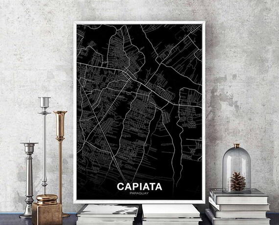 CAPIATA Paraguay Map Poster Black White Hometown City Print | Etsy
