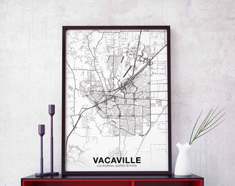 VACAVILLE California USA map poster black white Hometown City Print Modern Home Decor Office Decoration Wall Art Dorm Bedroom Gift