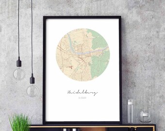 HEIDELBERG Germany map poster wall decor design modern minimal nordic travel bedroom home art vintage retro dorm nursery housewarming