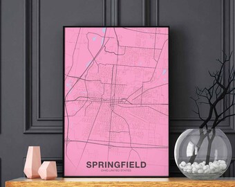 SPRINGFIELD Ohio OH USA map poster color Hometown City Print Modern Home Decor Office Decoration Wall Art Dorm Bedroom Gift