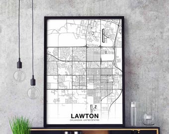 LAWTON Oklahoma OK USA map poster black white  Hometown City Print Modern Home Decor Office Decoration Wall Art Dorm Bedroom Gift