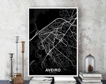AVEIRO Portugal map poster black white Hometown City Print Modern Home Decor Office Decoration Wall Art Dorm Bedroom Gift