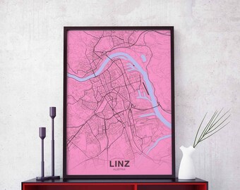 LINZ Austria map poster color Hometown City Print Modern Home Decor Office Decoration Wall Art Dorm Bedroom Gift