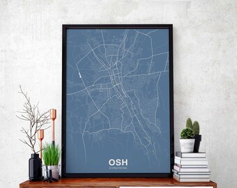 OSH Kyrgystan Kyrgyzstan map poster color Hometown City Print Modern Home Decor Office Decoration Wall Art Dorm Bedroom Gift art
