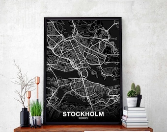 STOCKHOLM Sweden map poster black white Hometown City Print Modern Home Decor Office Decoration Wall Art Dorm Bedroom Gift
