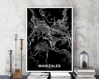 MANIZALES Colombia map poster black white Hometown City Print Modern Home Decor Office Decoration Wall Art Dorm Bedroom Gift