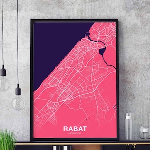 RABAT maroc 12 couleurs carte affiche couleurs ville natale ville impression moderne décor à la maison bureau décoration mur art dortoir chambre cadeau