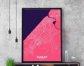 RABAT Morocco 12 colors map poster colors Hometown City Print Modern Home Decor Office Decoration Wall Art Dorm Bedroom Gift