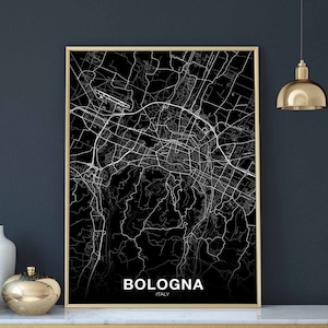 BOLOGNA Italien Karte Poster schwarz weiß Heimatstadt Stadt Print Modernes Wohndekor Büro Dekoration Wand Kunst Wohnheim Schlafzimmer Geschenk