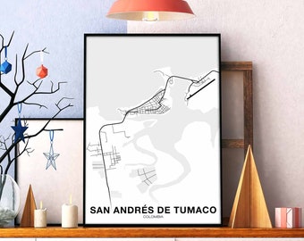 SAN ANDRES de TUMACO Colombia a map poster black white Hometown City Print Modern Home Decor Office Decoration Wall Art Dorm Bedroom Gift