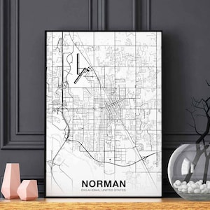 NORMAN Oklahoma OK USA karta poster svartvit hemstad stad tryck modern heminredning kontorsdekoration väggkonst studentrum sovrum present