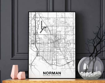 NORMAN Oklahoma OK US map poster black white  Hometown City Print Modern Home Decor Office Decoration Wall Art Dorm Bedroom Gift