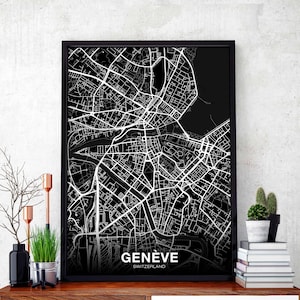 GENEVE suisse carte affiche noir blanc ville natale ville impression moderne décor à la maison bureau décoration mur art dortoir chambre cadeau