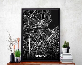 GENEVE Switzerland map poster black white Hometown City Print Modern Home Decor Office Decoration Wall Art Dorm Bedroom Gift