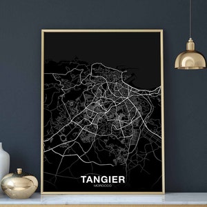 TANGER, maroc, carte, affiche, noir blanc, ville natale, ville, impression, moderne, décoration intérieure, bureau, décoration, mur, art, dortoir, chambre, cadeau