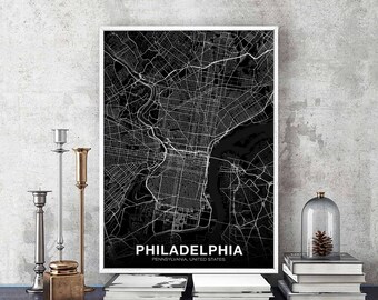 PHILADELPHIA Pennsylvania PA USA map poster black white Hometown City Print Modern Home Decor Office Decoration Wall Art Dorm Bedroom Gift
