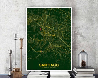 SANDIAGO Dominican Republic poster color Hometown City Print Modern Home Decor Office Decoration Wall Art Dorm Bedroom Gift