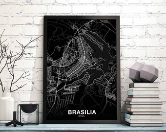 BRASILIA Brazil map poster black white Hometown City Print Modern Home Decor Office Decoration Wall Art Dorm Bedroom Gift