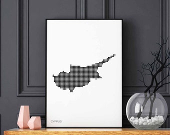 CYPRUS minimal dots retro map poster black white wall decor design modern swiss scandinavian nordic housewarming travel